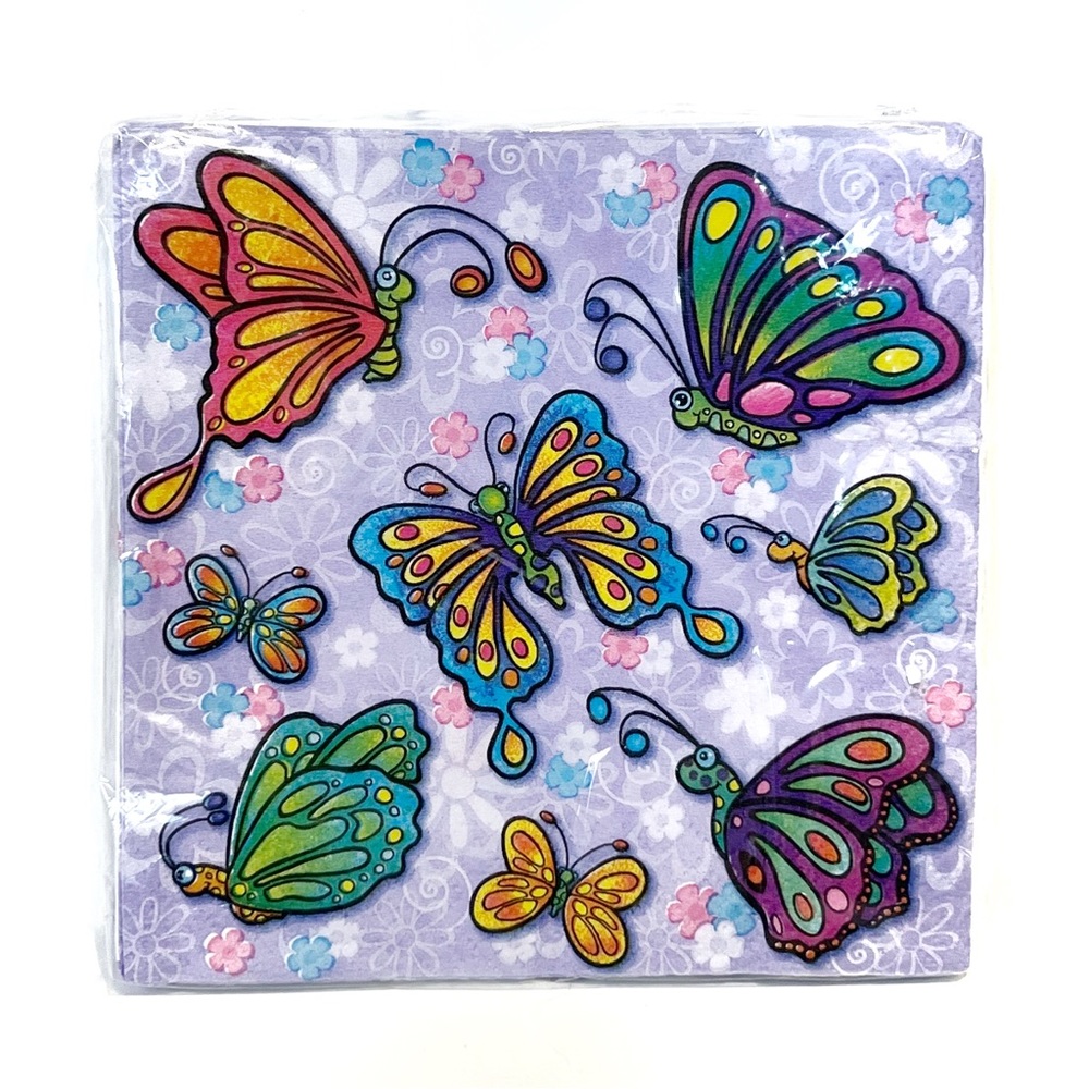 Vintage Y2K 2000s Purple Butterfly Beverage Napkins Pack of 16 Party Girly Blue